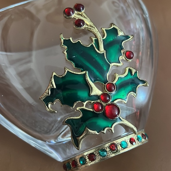 Bohemian Czech Lead Crystal Teleflora Jeweled Enameled Christmas Holly Vase - Picture 3 of 6